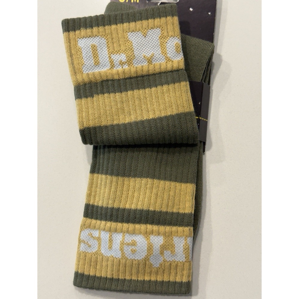 Dr Martens AC681271 Athletic Logo Khaki Ochre Cotton Blend Crew Socks S/M NWT